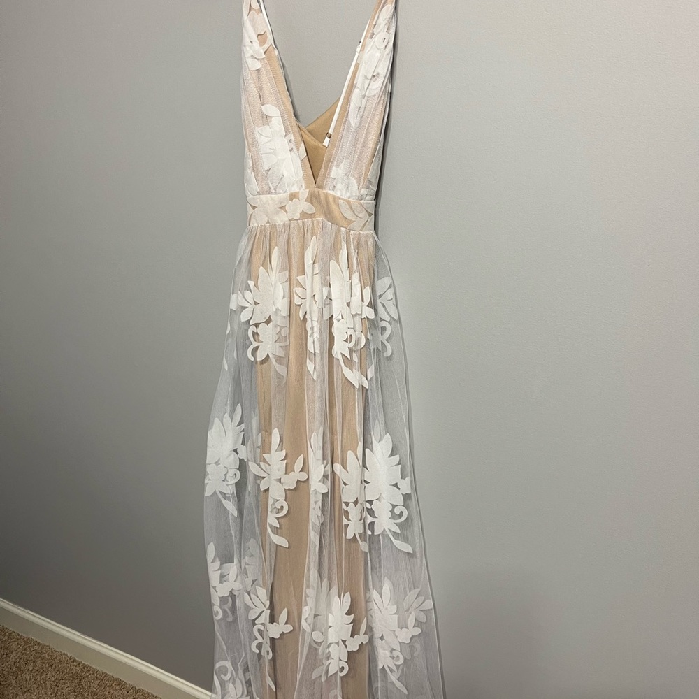 Nude white lace maxi dress